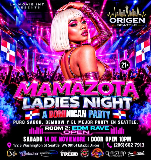 Flyer for Mamazota Ladies Night at Origen Seattle