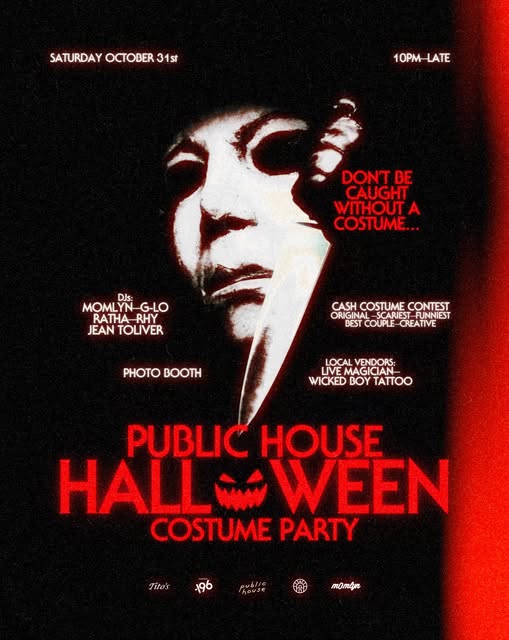 Flyer for Public House Halloween Costume Party at Public House