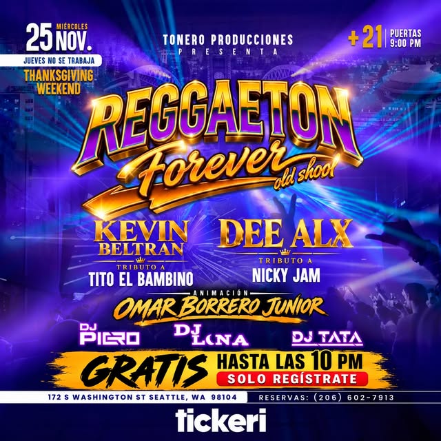 Flyer for Reggaeton Forever — Old School at Origen Seattle