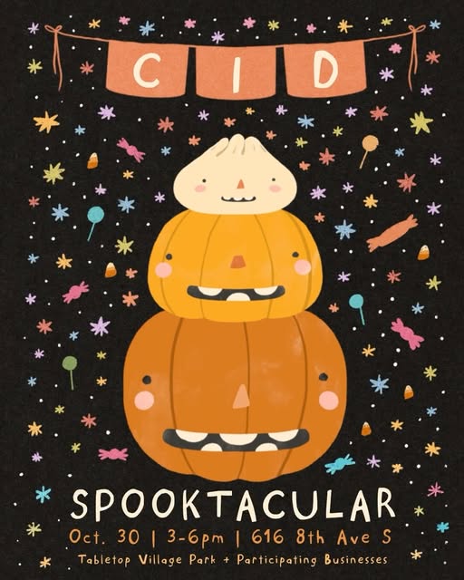 Flyer for CID Spooktacular at Tabletop Village Park + Participating Businesses