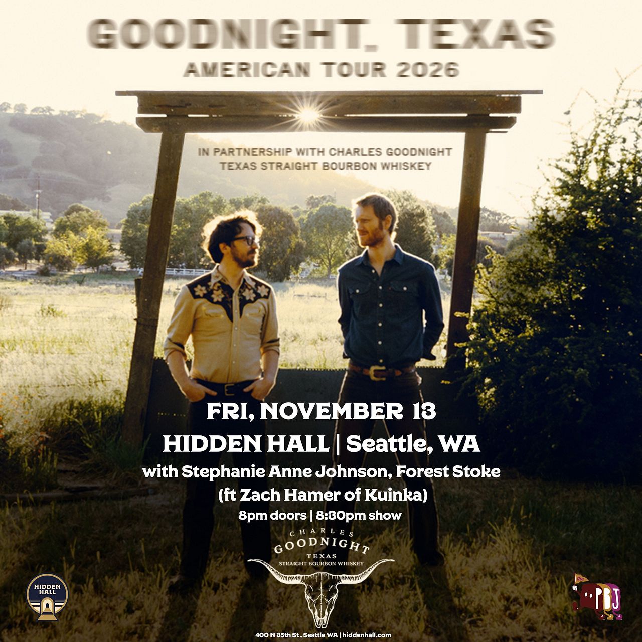 Flyer for GOODNIGHT, TEXAS with Stephanie Anne Johnson, Forest Stoke at Hidden Hall