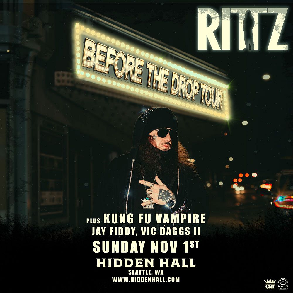 Flyer for RITTZ with Kung Fu Vampire, Jay Fiddy, Vic Daggs II at Hidden Hall